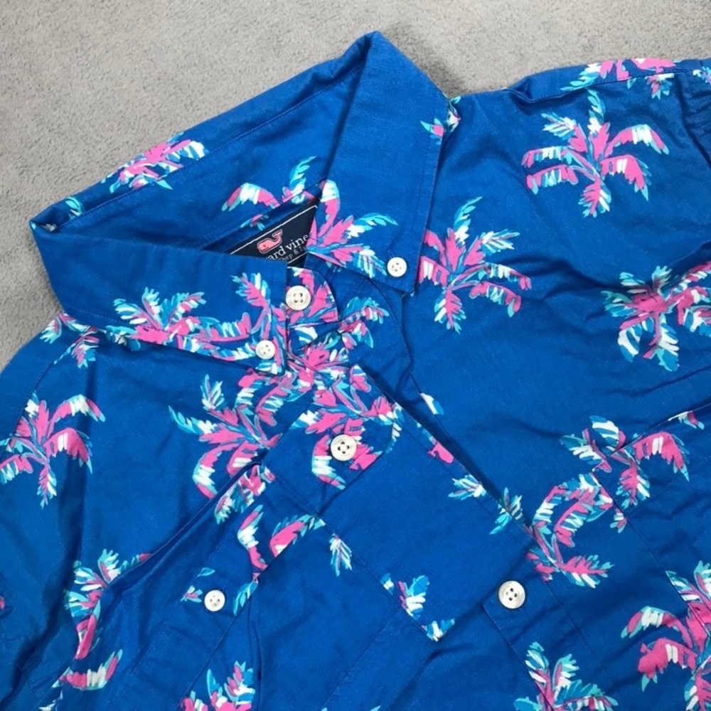 Vineyard Vines Slim Fit Murray Shirt Men's Medium Blue Floral AOP Preppy Cotton